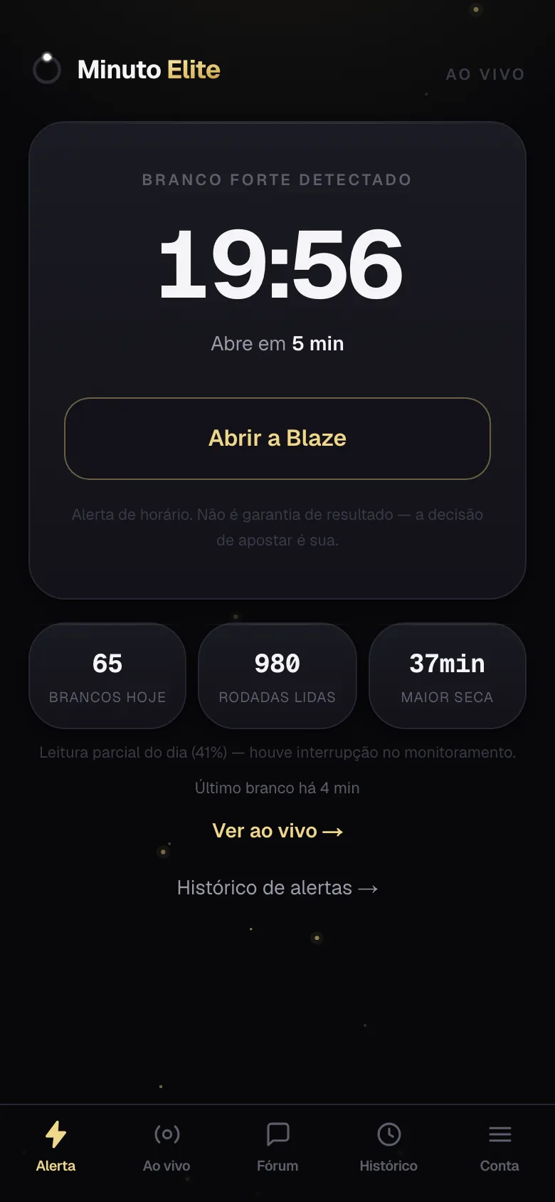 Tela Início do Minuto Elite